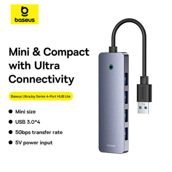 Baseus UltraJoy Series 4-Port HUB Lite - USB-A to 4-USB 3.0, 15cm Cable
