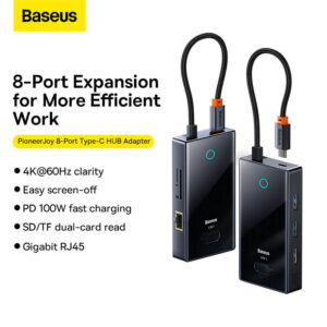 Baseus PioneerJoy 8-Port Type-C HUB Adapter - USB-C Dock with 100W PD, 4K HDMI, Ethernet, USB 3.0, SD/TF