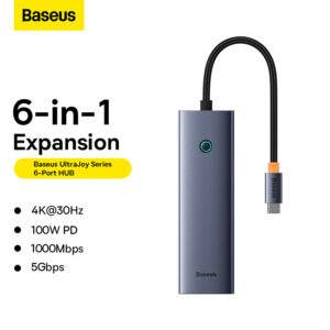 Baseus UltraJoy Series 6-Port HUB - USB-A to 4-USB 3.0, 1-USB-C, 1-RJ45 Ethernet (1000Mbps)