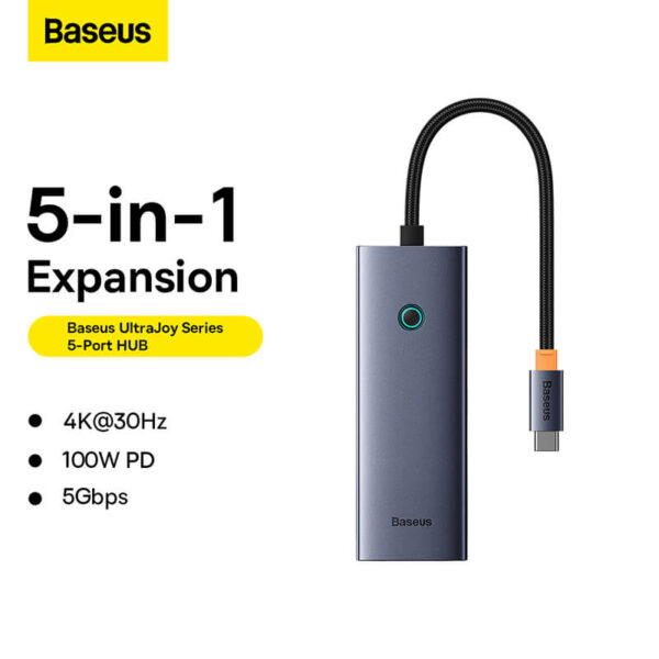 Baseus UltraJoy Series 5-Port HUB - USB-A to 4-USB 3.0 + 1-USB-C, High-Speed Data Transfer