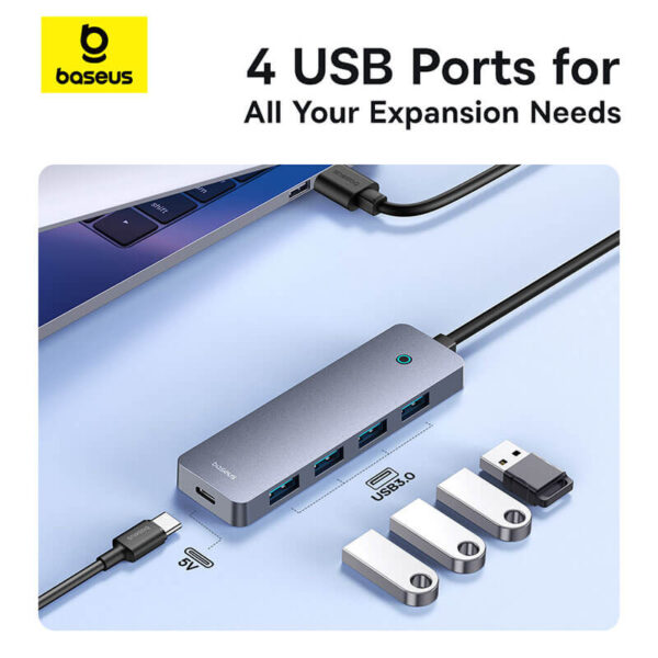 Baseus UltraJoy Series 4-Port HUB Lite - USB-A to 4-USB 3.0, 15cm Cable - Image 7