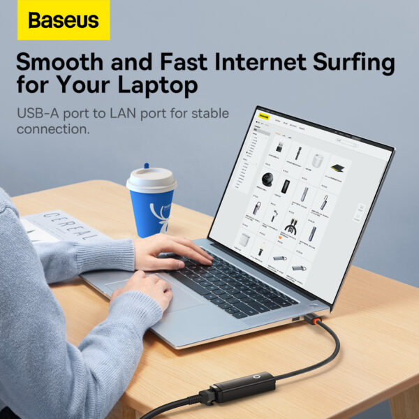 Baseus Lite Series Ethernet Adapter - USB-A to RJ45 LAN (1000Mbps) - Black - Image 5