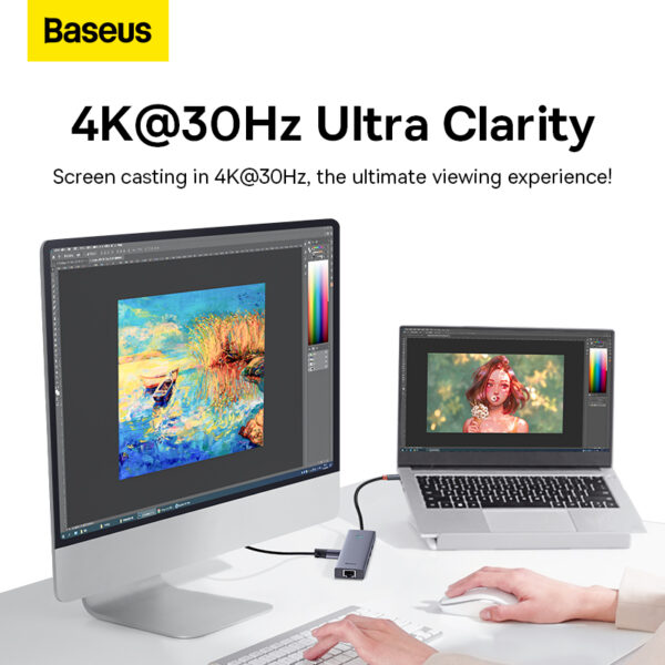 Baseus UltraJoy Series 6-Port HUB - USB-A to 4-USB 3.0, 1-USB-C, 1-RJ45 Ethernet (1000Mbps) - Image 6