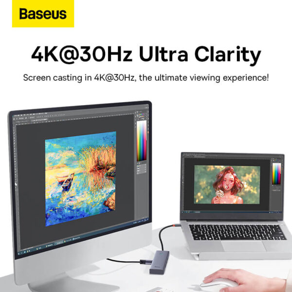 Baseus UltraJoy Series 5-Port HUB - USB-A to 4-USB 3.0 + 1-USB-C, High-Speed Data Transfer - Image 4
