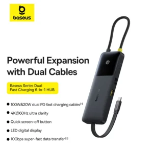Baseus 6-in-1 USB-C HUB - Dual Fast Charging, HDMI 4K, SD/TF Card Reader, USB 3.0 Ports