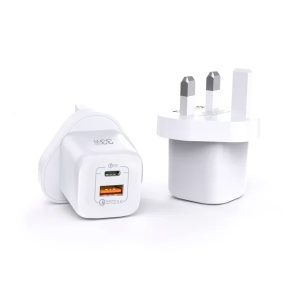 WiWU RY-U33 UK Charger - 33W USB-C PD + QC3.0 Adapter (4.5A, UK Plug)