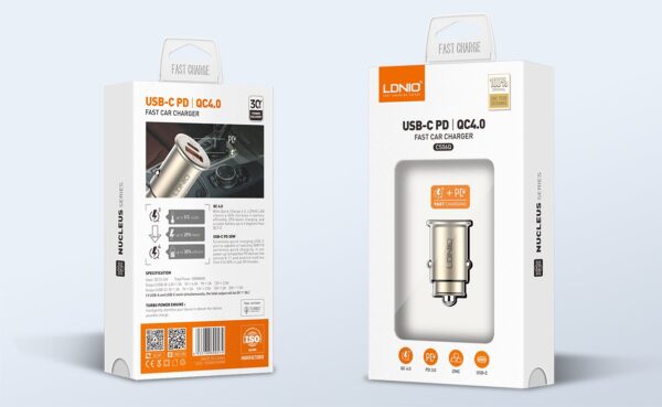 LDNIO C506Q 30W Fast Car Charger - PD & QC4+ with Built-in Lightning Cable