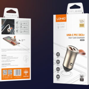 LDNIO C509Q 30W Ultra Mini Car Charger - USB-C PD + QC4+ with Zinc Alloy Shell & USB to Type-C Cable