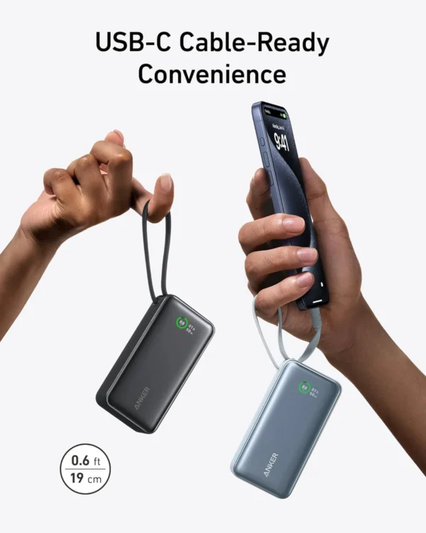 Anker Nano Power Bank - 30W USB-C Fast Charging | Built-In USB-C Cable | Compact Design - Image 6