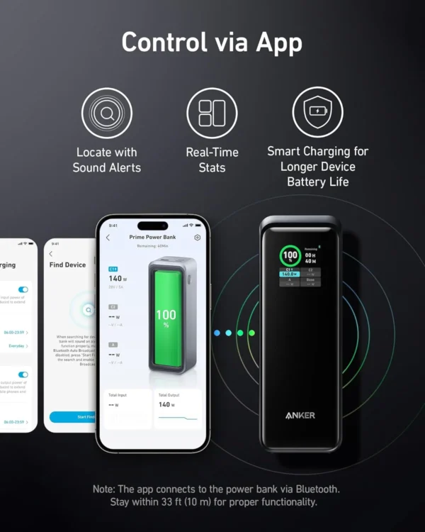 Anker Prime 27,650mAh 250W Power Bank - LCD Display, USB-C Fast Charging, App Support - Black - Image 4