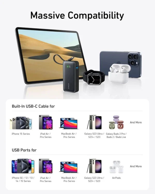 Anker Nano Power Bank - 30W USB-C Fast Charging | Built-In USB-C Cable | Compact Design - Image 4