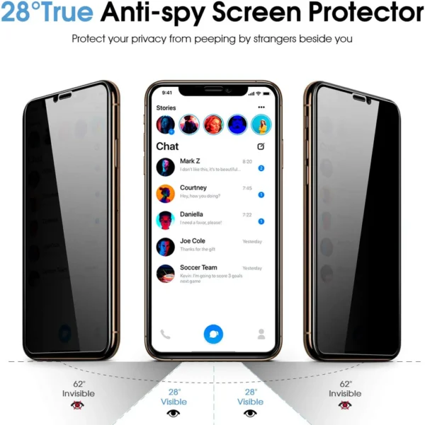 iPhone XS Privacy Screen Protector - 9H Tempered Glass, Anti-Spy, Full Coverage - Image 3