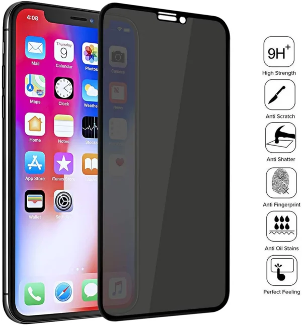 iPhone XS Privacy Screen Protector - 9H Tempered Glass, Anti-Spy, Full Coverage - Image 4