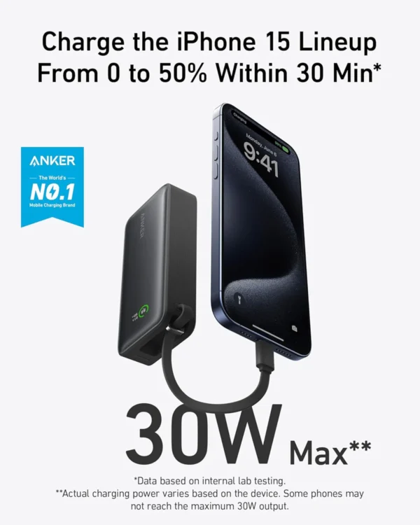 Anker Nano Power Bank - 30W USB-C Fast Charging | Built-In USB-C Cable | Compact Design - Image 3
