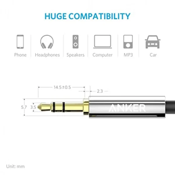 Anker 3.5mm Male to Male Audio Cable - Premium Stereo AUX Cable (Black) - Image 2
