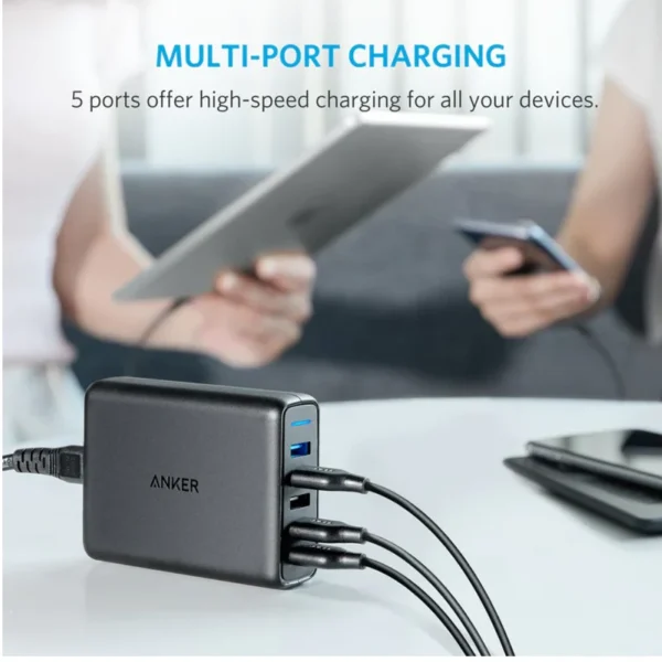 Anker PowerPort Speed 5 - 5-Port USB Desktop Charger (Black) with Quick Charge 3.0 - Image 4