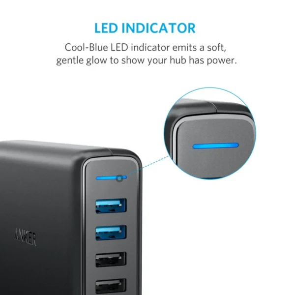Anker PowerPort Speed 5 - 5-Port USB Desktop Charger (Black) with Quick Charge 3.0 - Image 2