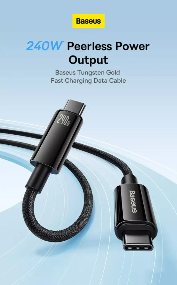 Baseus Tungsten Gold Fast Charging Data Cable Type C to Type C 240W 1M - Black - Image 3