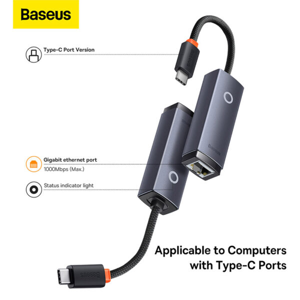 Baseus Lite Series Ethernet Adapter - Type-C to RJ45 LAN (1000Mbps) - Black - Image 6