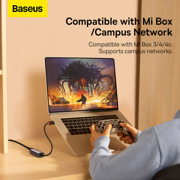Baseus Lite Series Ethernet Adapter - Type-C to RJ45 LAN (1000Mbps) - Black - Image 3
