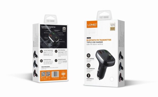 LDNIO C704Q 30W Car Charger with Bluetooth 5.0 FM Transmitter - QC3.0 + PD Fast Charging