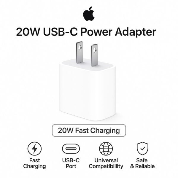 Apple 20W USB-C Power Adapter - Fast Charging Wall Charger (Original)
