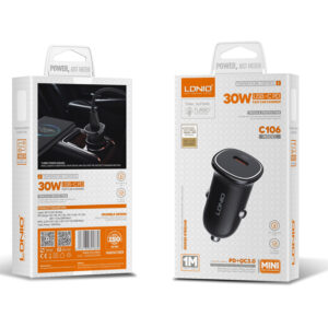 LDNIO C106 30W PD Super Fast Car Charger - USB-C Power Delivery Adapter for On-the-Go Charging