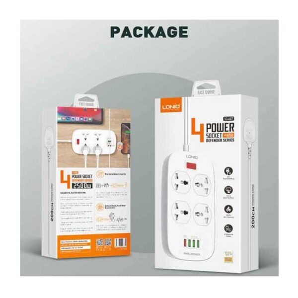 LDNIO SC4407 Power Socket - 4 USB Ports + 4 Power Outlets Charging Station - Image 4